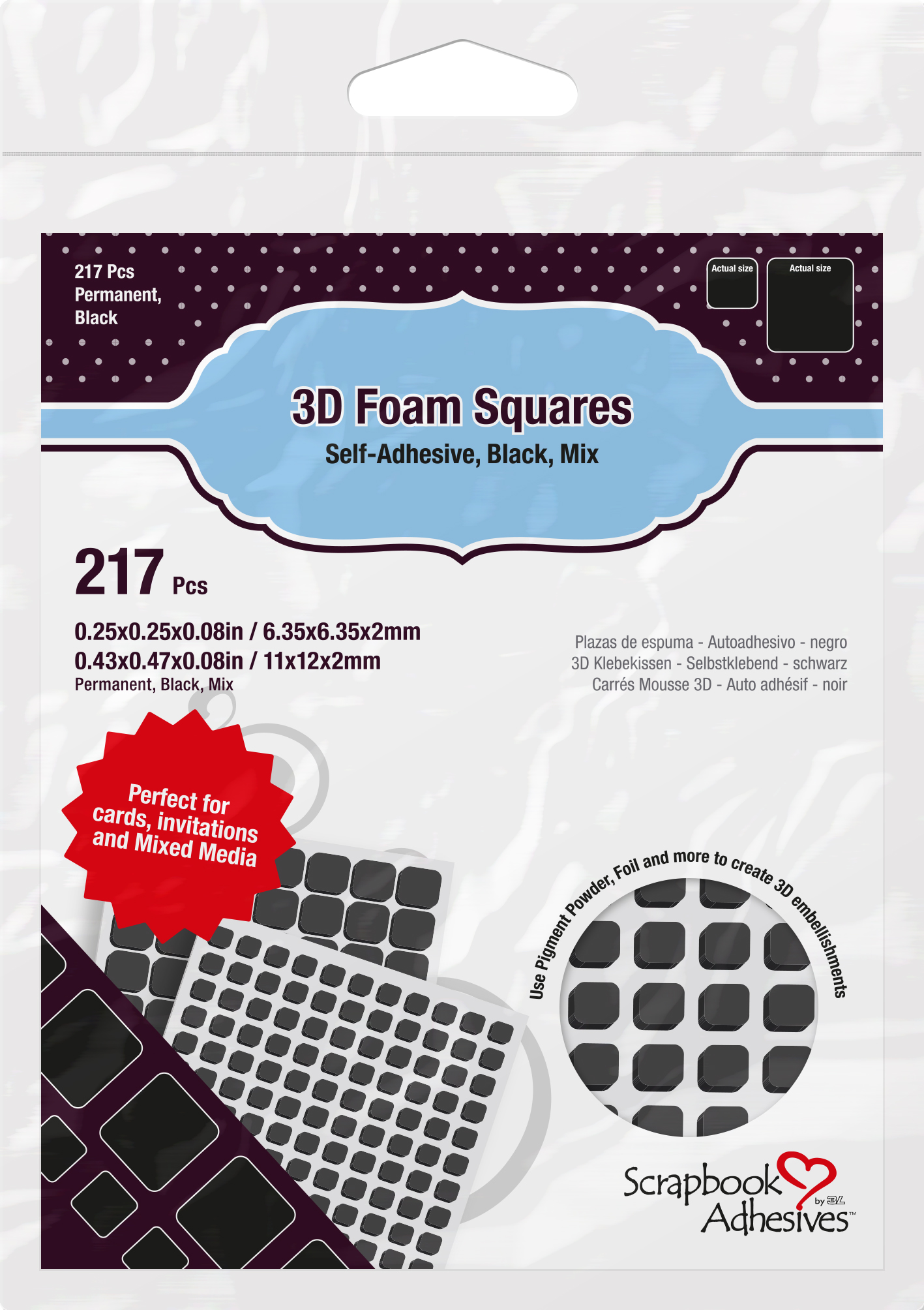 Scrapbook Adhesives 3-D Foam Squares Black Mix