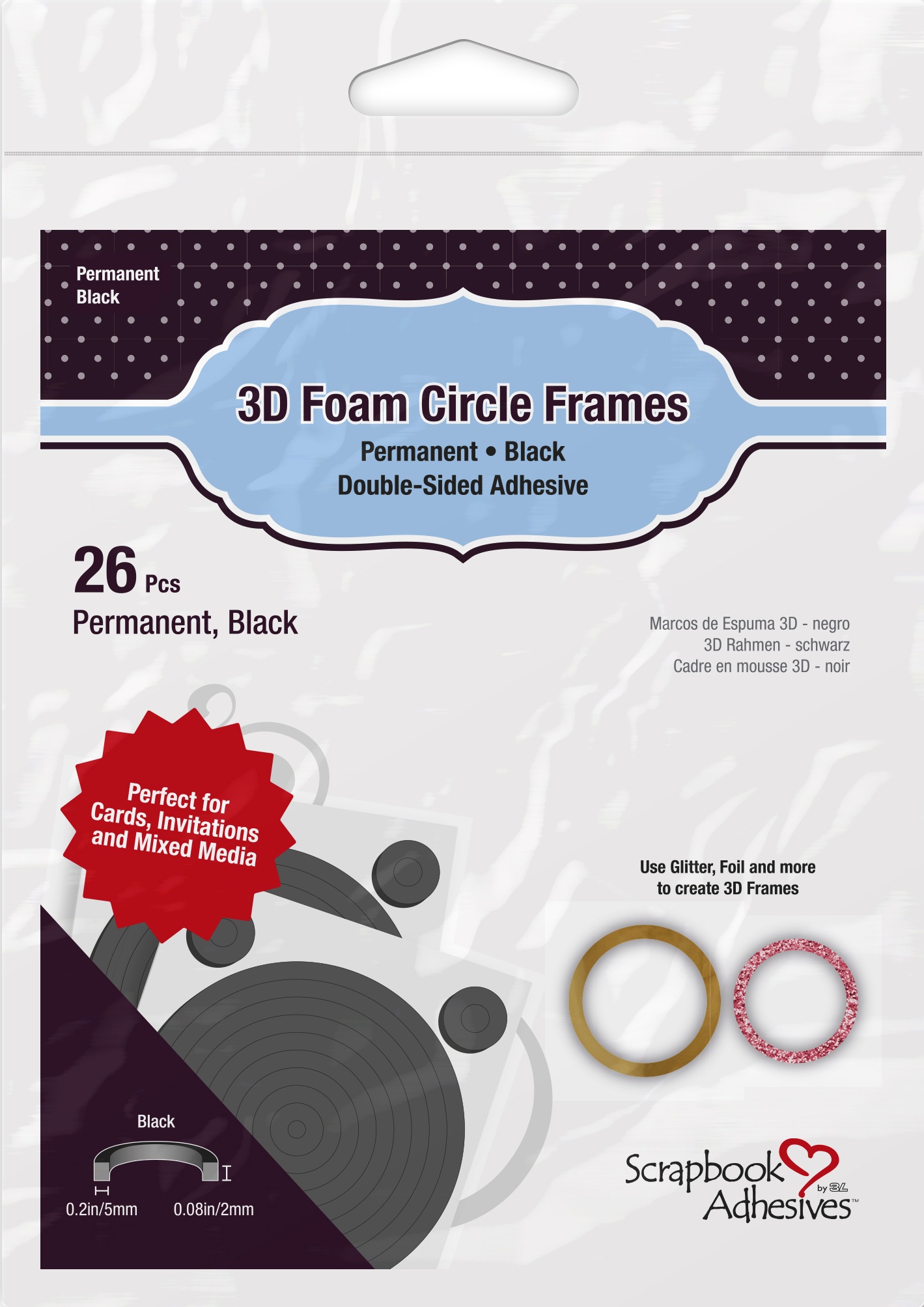 SCRAPBOOK ADHESIVES 3-D FOAM CIRCLE FRAMES BLACK