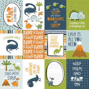 Echo Park Dino-mite 12X12 3X4 Journaling Cards