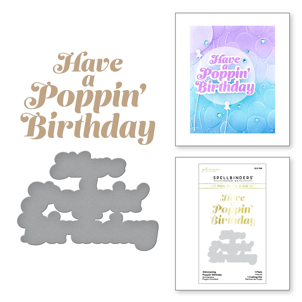Spellbinders Foil Plate Glimmering Poppin’ Birthday
