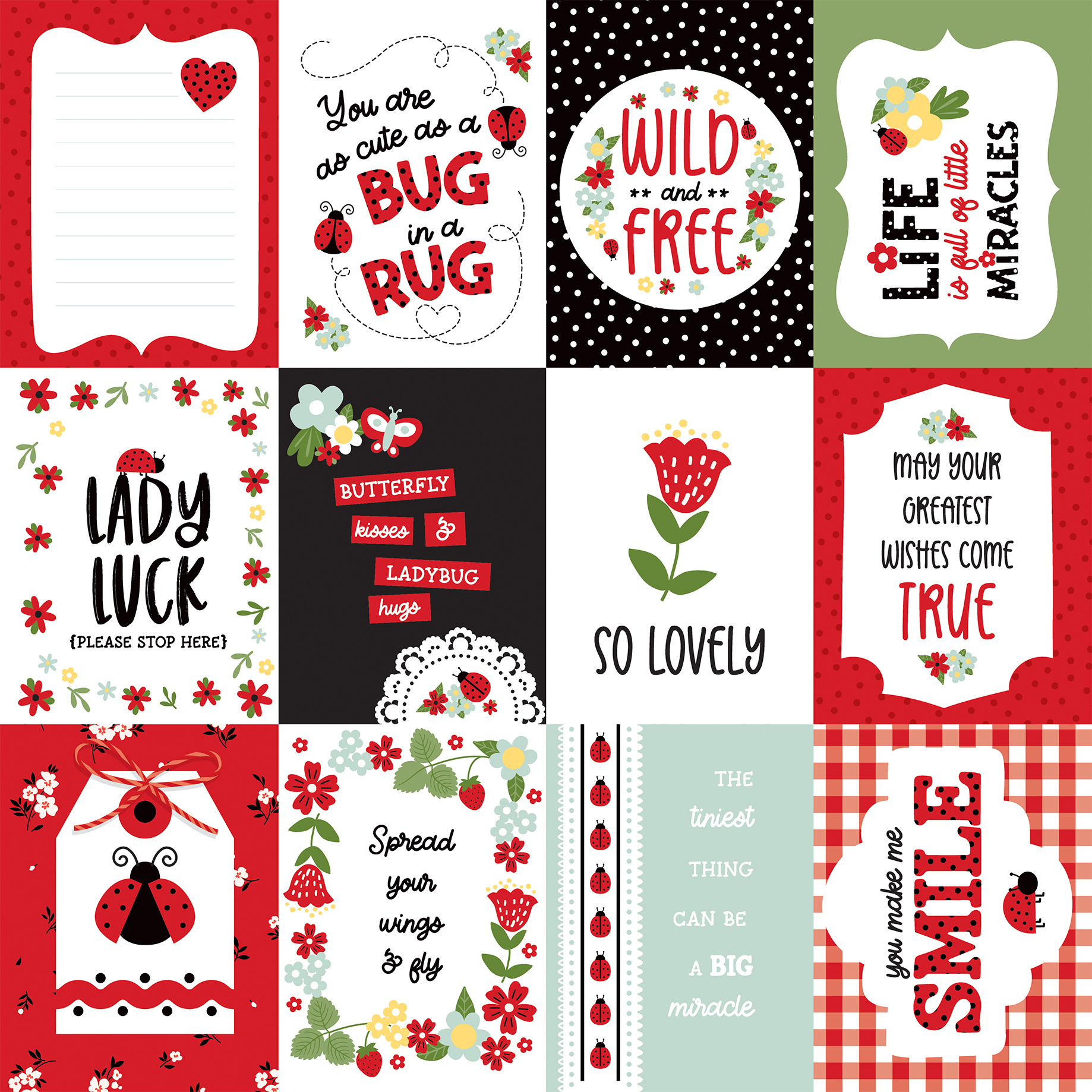 Echo Park Little Ladybug 12X12 3X4 Journaling Cards