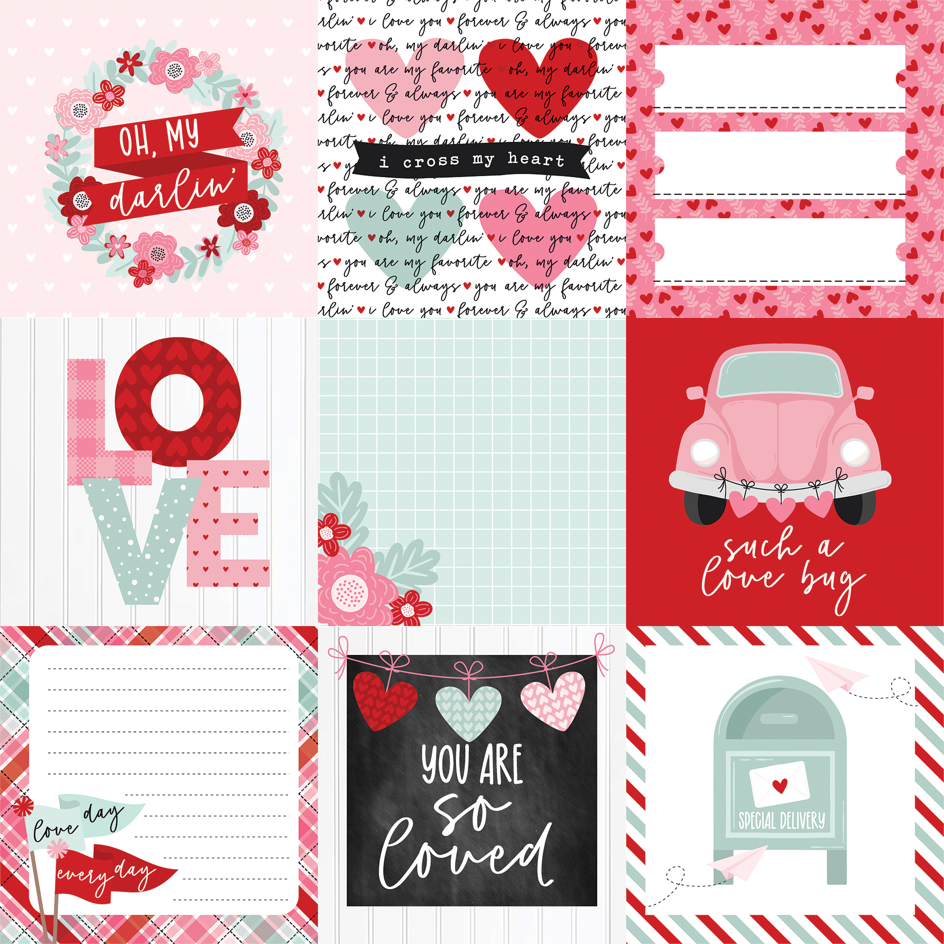 Echo Park Love Notes 12X12 4X4 Journaling Cards