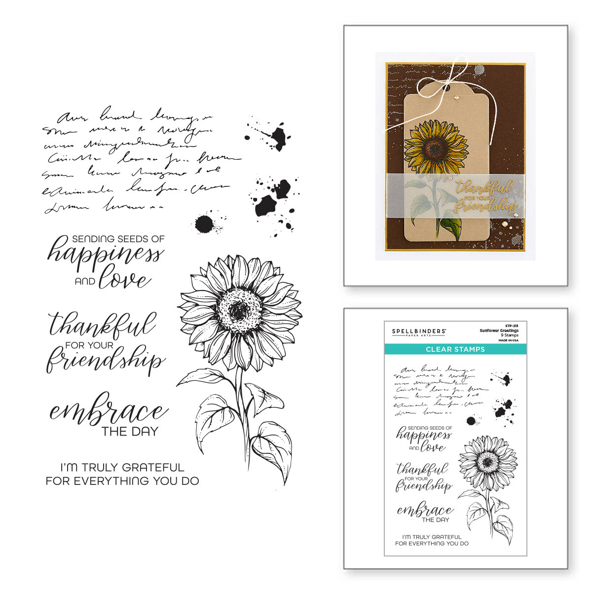 Spellbbinders Sunflower Greetings Clear Stamp Set From the Serenade of Autumn Collection