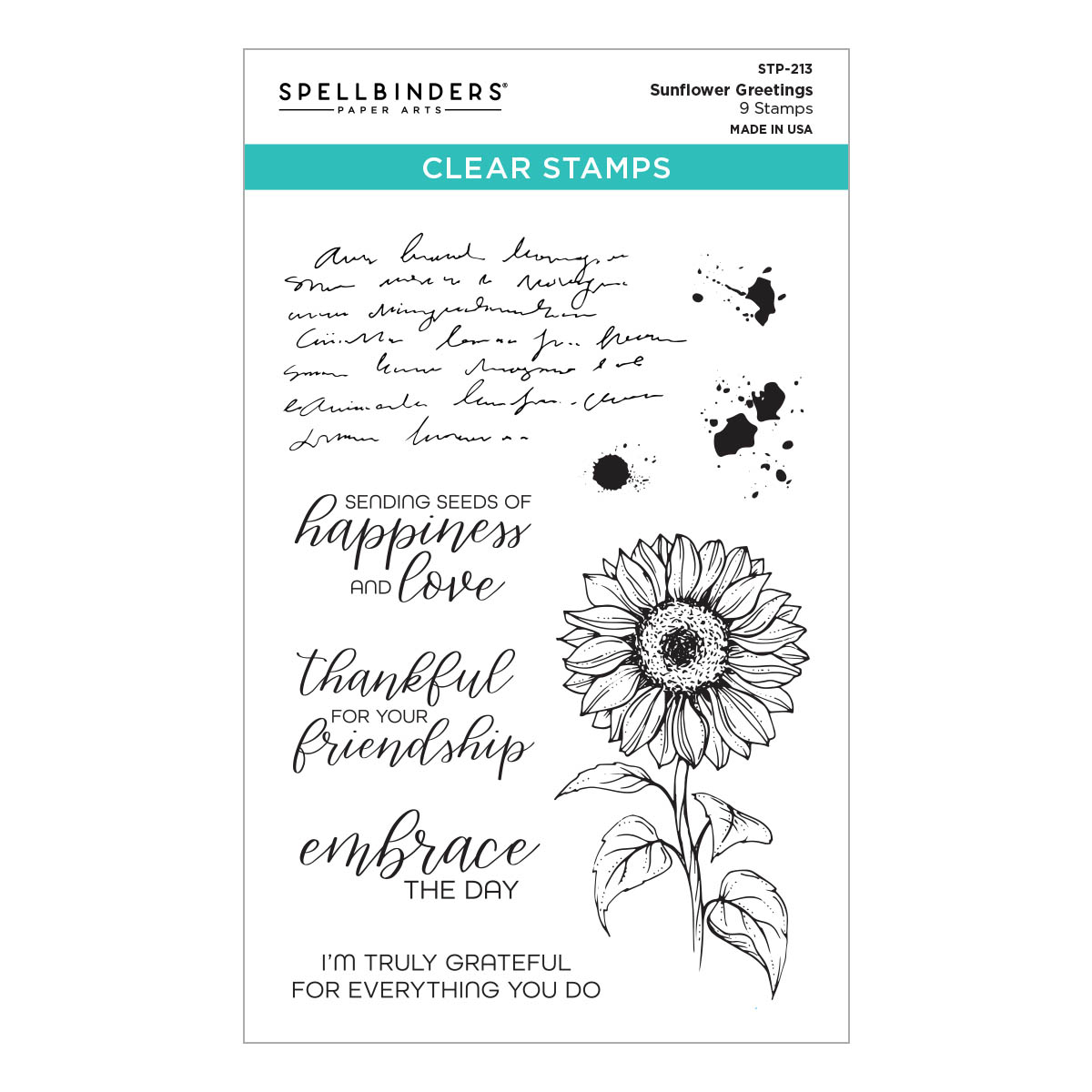 Spellbbinders Sunflower Greetings Clear Stamp Set From the Serenade of Autumn Collection