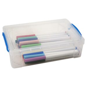 ADVANTUS SUPER STACKER LARGE PENCIL BOX 9"X5.5"X2.63" Clear/Blue Handles