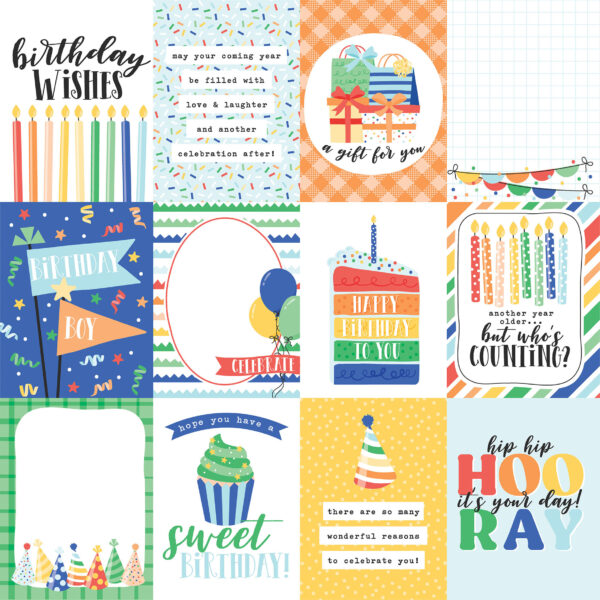 Echo Park Make A Wish Birthday Boy 12X12 3X4 Journaling Cards