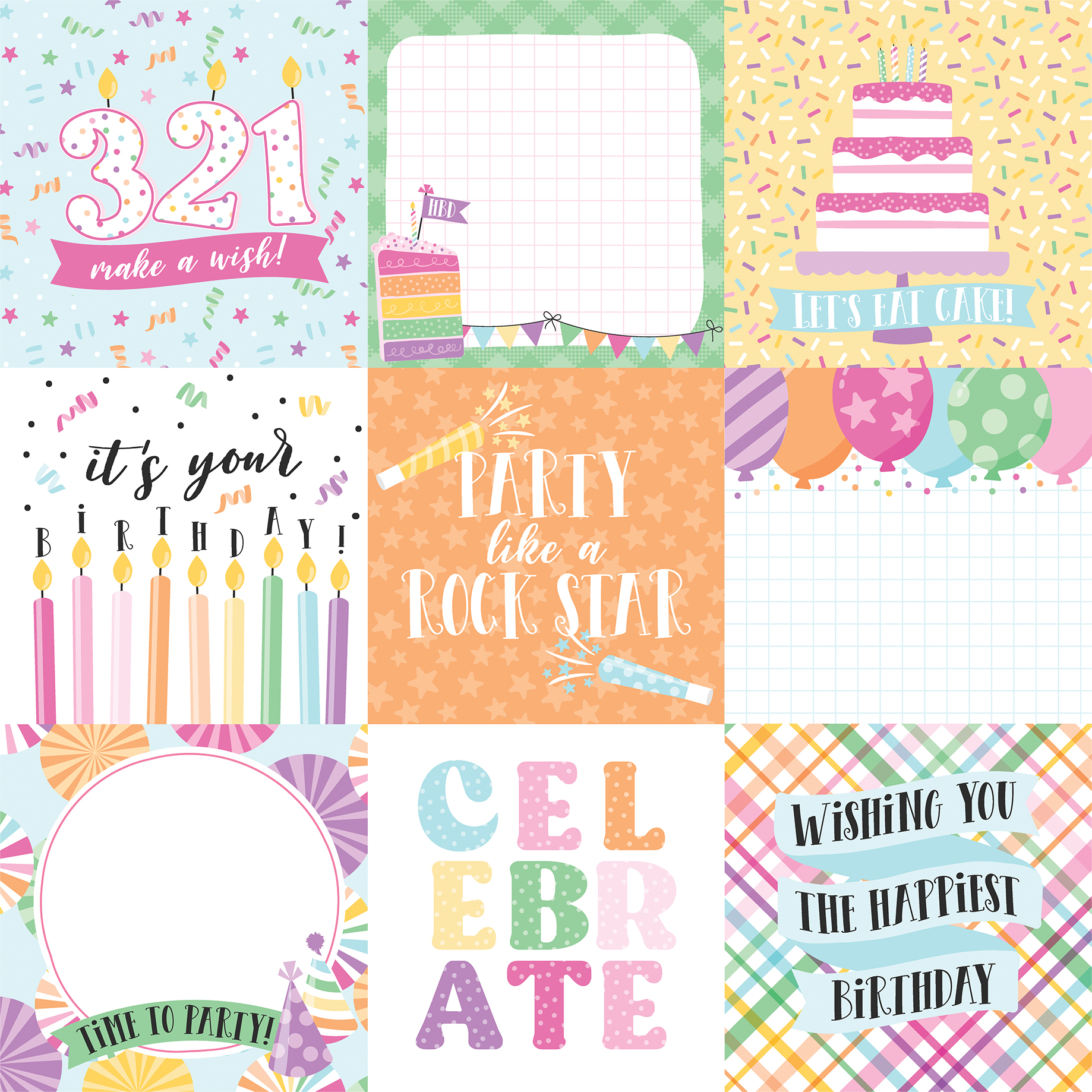 Echo Park Make A Wish Birthday Girl 12X12 4X4 Journaling Cards
