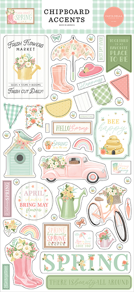 Carta Bella Here Comes Spring 6X13 Chipboard Accents