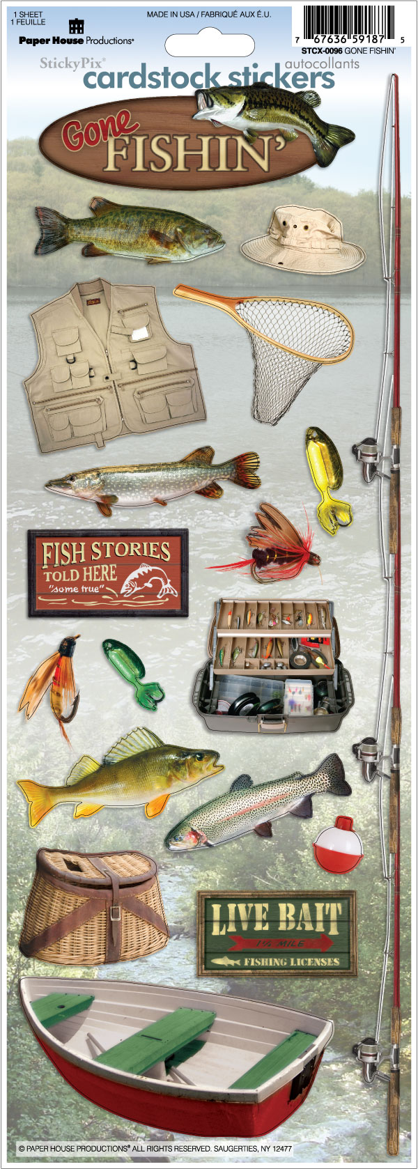 PAPER HOUSE CARDSTOCK STICKER GONE FISHIN'