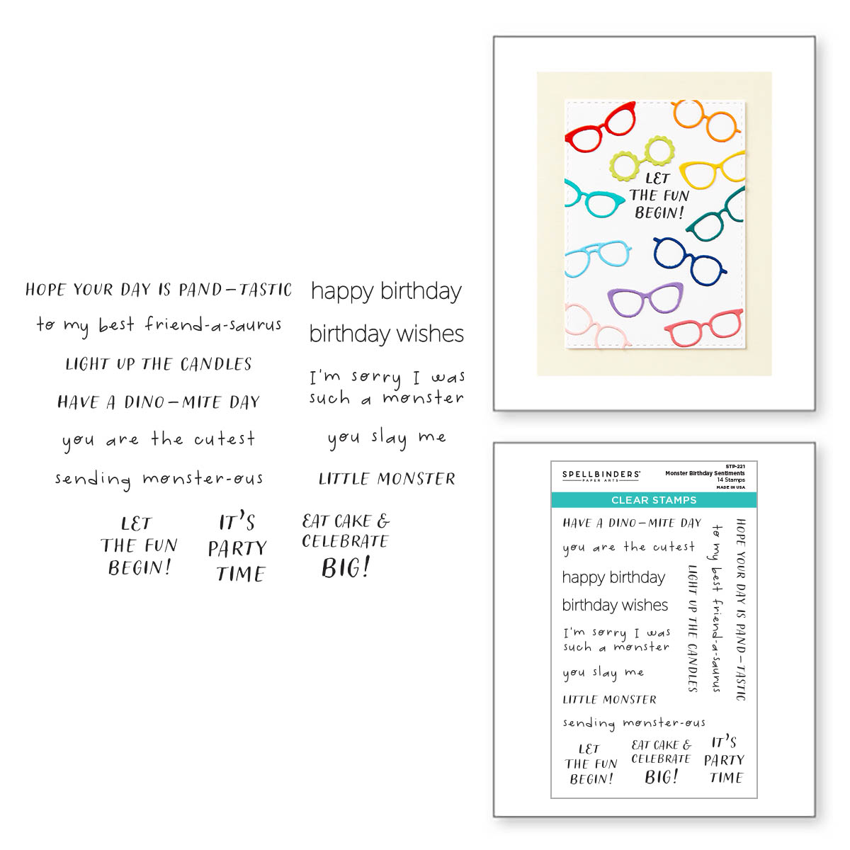 Spellbinders Monster Birthday Sentiments Clear Stamp Set From the Monster Birthday Collection