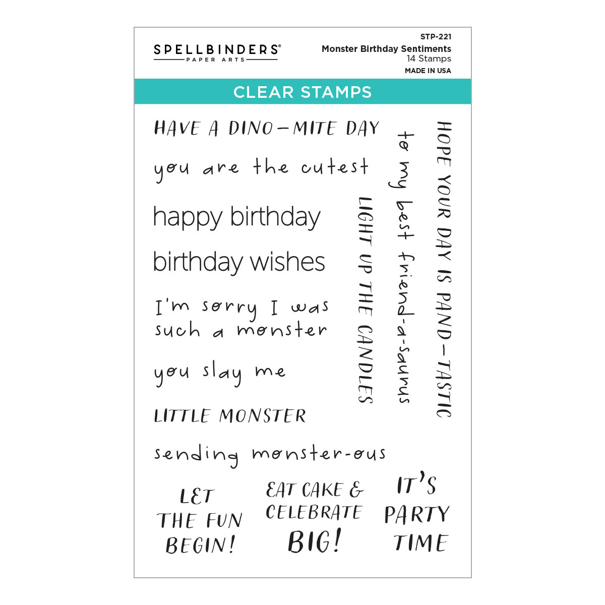 Spellbinders Monster Birthday Sentiments Clear Stamp Set From the Monster Birthday Collection