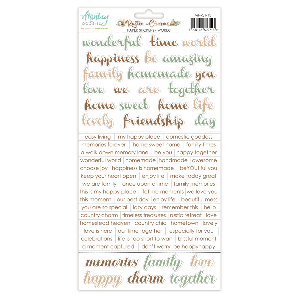 Mintay Rustic Charms 6 X 12 Stickers Words