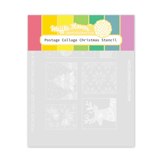 WAFFLE FLOWER STENCIL POSTAGE COLLAGE CHRISTMAS