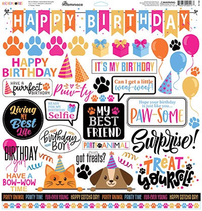 Reminisce Birthday Paws 12X12 Sticker
