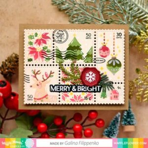 WAFFLE FLOWER STENCIL POSTAGE COLLAGE CHRISTMAS