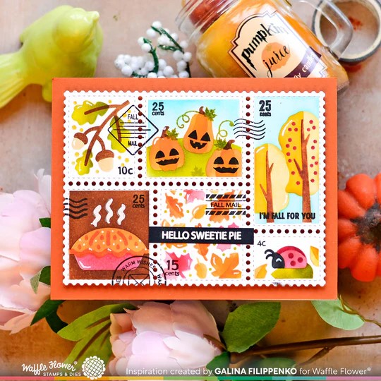 WAFFLE FLOWER STENCIL POSTAGE COLLAGE FALL