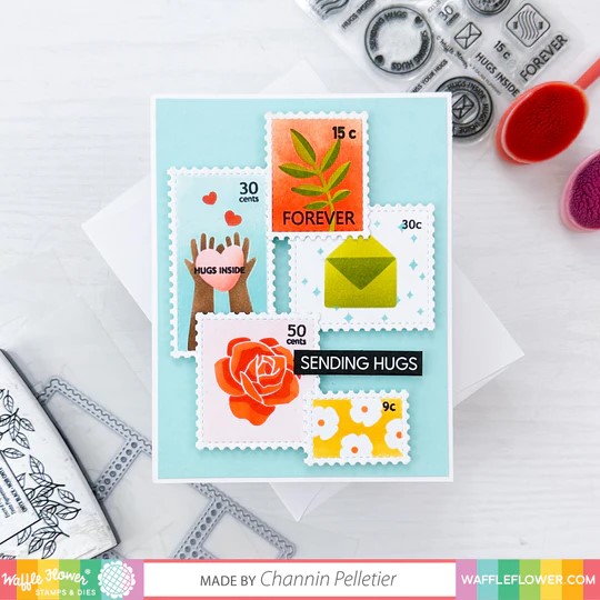 WAFFLE FLOWER STENCIL POSTAGE COLLAGE EVERYDAY