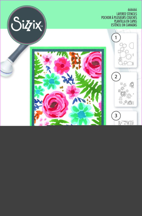 Sizzix A6 Layered Stencil 4PK Abstract Blooms