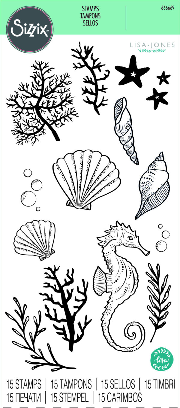 Sizzix Clear Stamps Set 15PK Ocean Elements By Lisa Jones