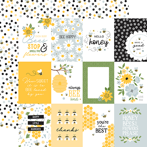 Echo Park Happy As Can Bee 12X12 3X4 Journaling Cards