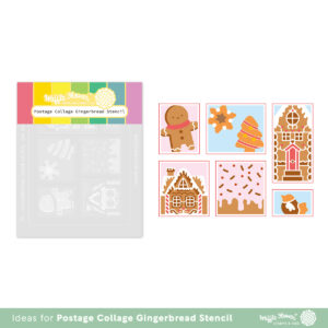 Waffle Flower Stencil Postage Collage Gingerbread