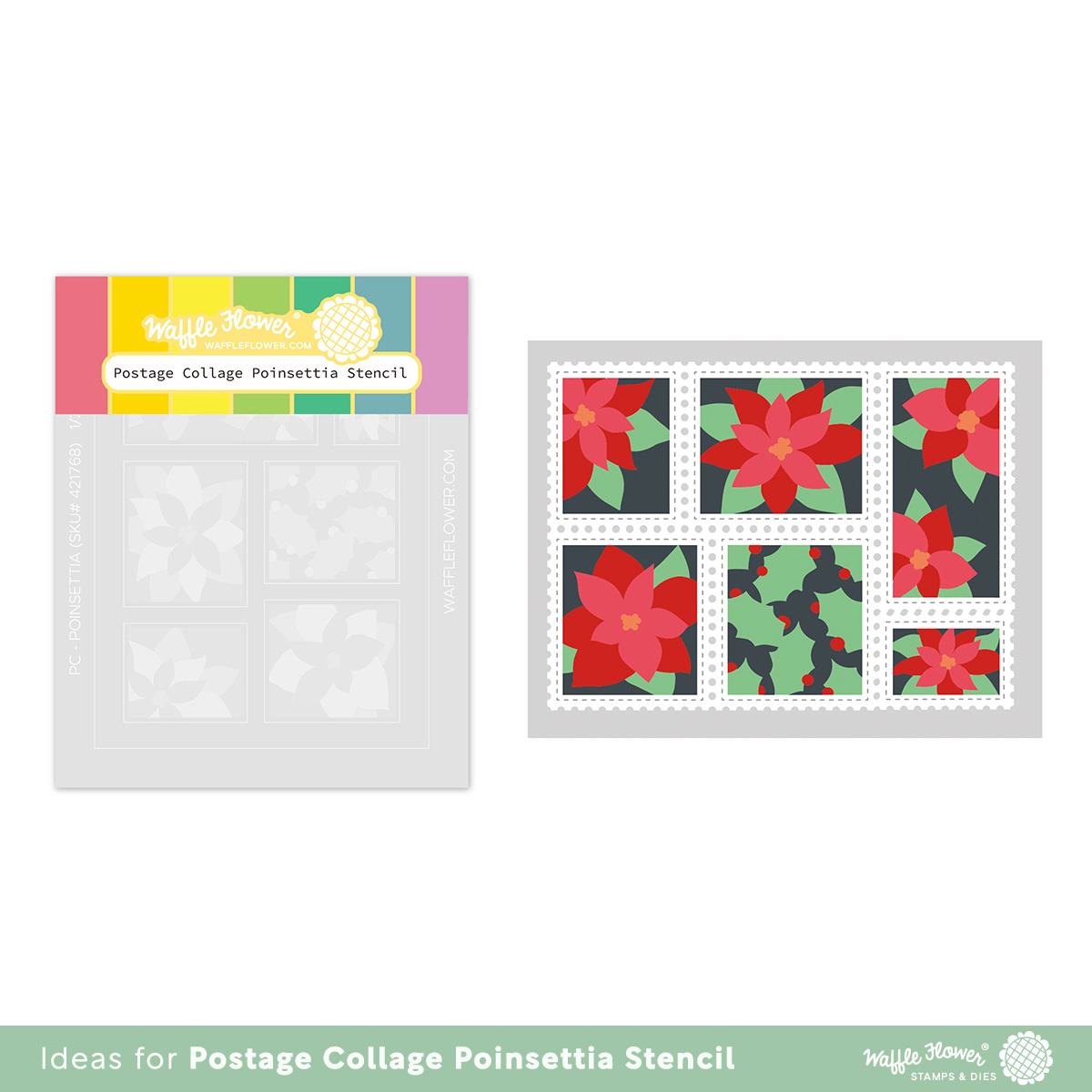 Waffle Flower Stencil Postage Collage Poinsettia