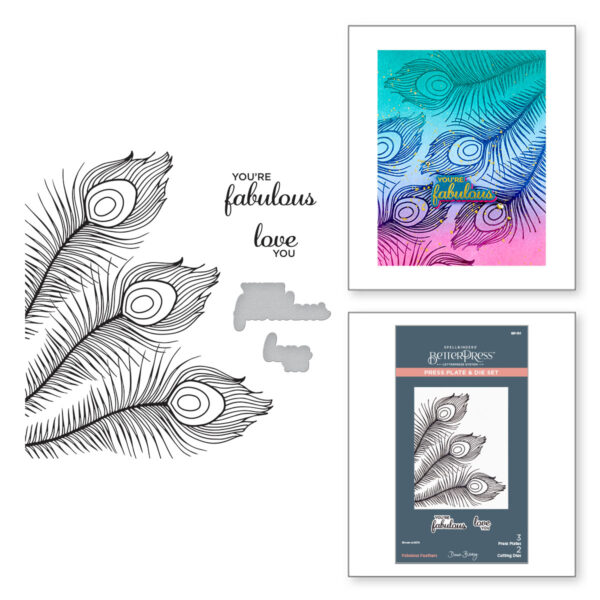 Spellbinders Fabulous Feathers Press Plate & Die Set From the Peacock Paradise Collection By Dawn Bibby