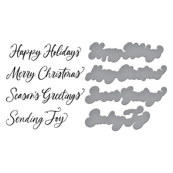 Spellbinders Sending Joy Sentiments Press Plate & Die Set From the Home For the Holidays Collection