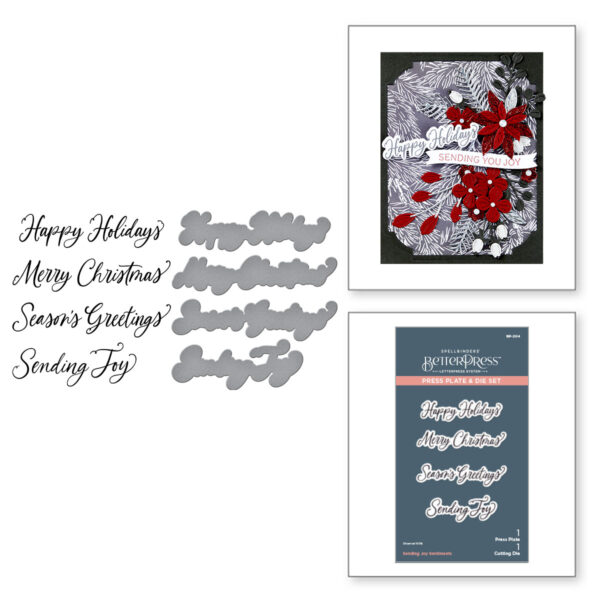 Spellbinders Sending Joy Sentiments Press Plate & Die Set From the Home For the Holidays Collection