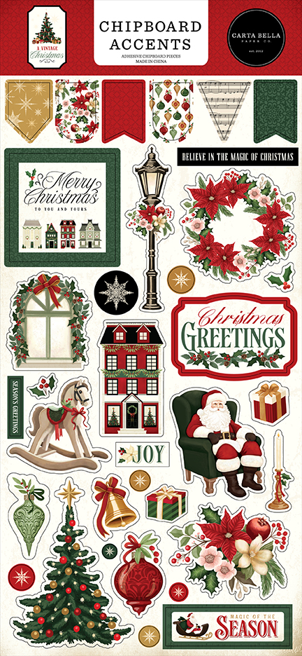 Carta Bella A Vintage Christmas 6X13 Chipboard Accents