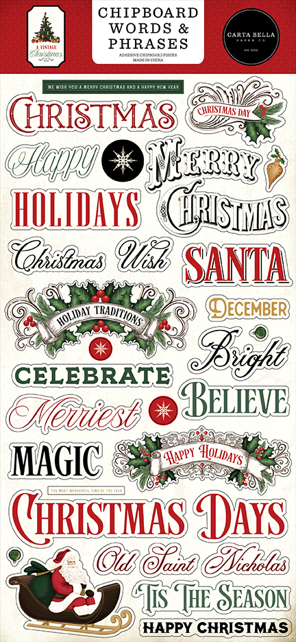 Carta Bella A Vintage Christmas 6X13 Chipboard Words & Phrases