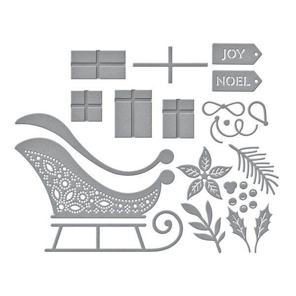 Spellbinders Delivering Joy Sleigh Etched Dies From the Handmade Holidays Collection