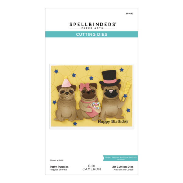 Spellbinders Party Puggles Etched Dies From the Bibi's Cats and Pugs Collection By Bibi Cameron