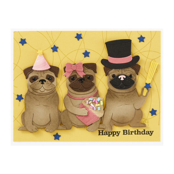 Spellbinders Party Puggles Etched Dies From the Bibi's Cats and Pugs Collection By Bibi Cameron