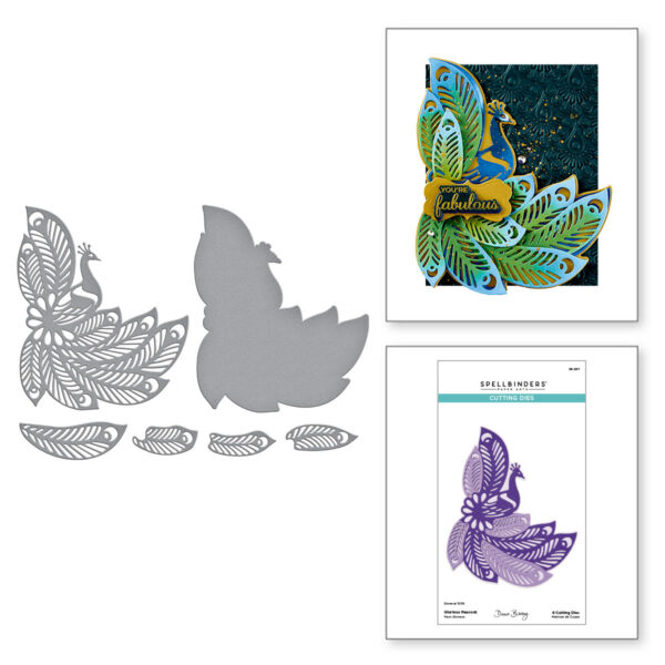 Spellbinders Glorious Peacock Etched Dies From the Peacock Paradise Collection By Dawn Bibby