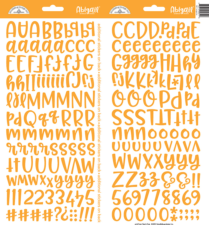 DOODLEBUG ALPHA STICKER ABIGAIL TANGERINE