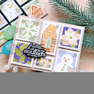 Waffle Flower Stencil Postage Collage Snowman