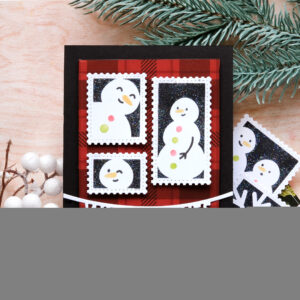 Waffle Flower Stencil Postage Collage Snowman