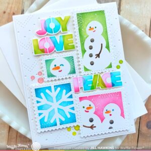 Waffle Flower Stencil Postage Collage Snowman