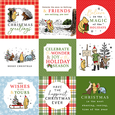 Echo Park Winnie the Pooh Christmasmas 12X12 4X4 Journaling Cards