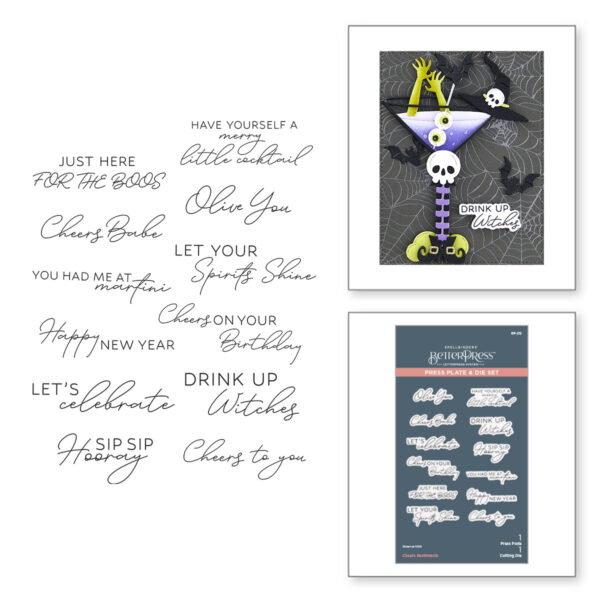 Spellbinders Cheers Sentiments Press Plate & Die Set From the Happy Hour Collection