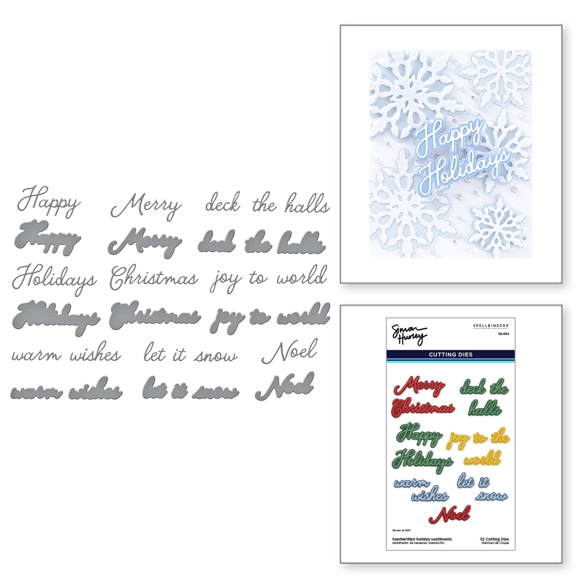 Spellbinders Handwritten Holiday Sentiments Etched Dies From the Let It Snow Collection By Simon Hurley