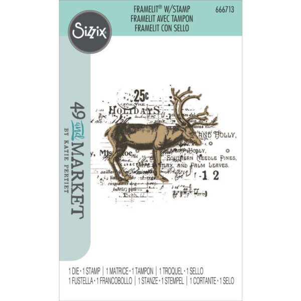 Sizzix Clear Stamp w/Framelit Die – Reindeer Mix Cluster By 49 and Market