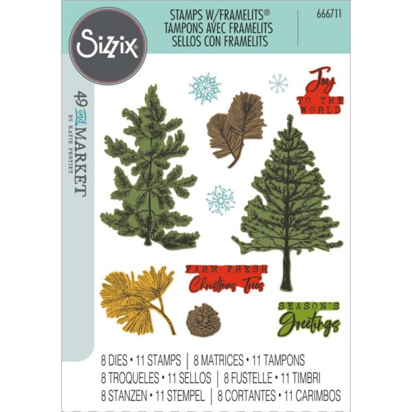 Sizzix A5 Clear Stamps Set 11PK w/8PK Framelits Die Set – Pine Holidays By 49 and Market