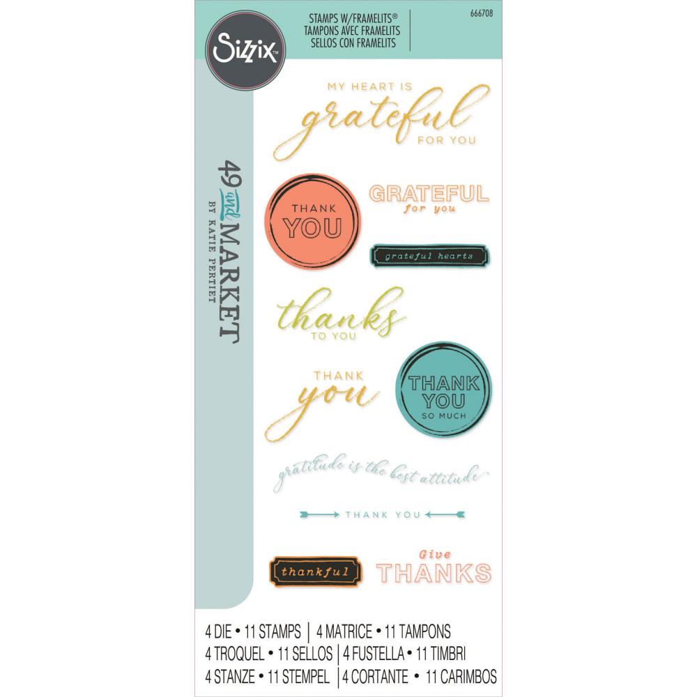 Sizzix Clear Stamps Set 11PK w/4PK Framelits Die Set – Thankful Sentiments By 49 and Market