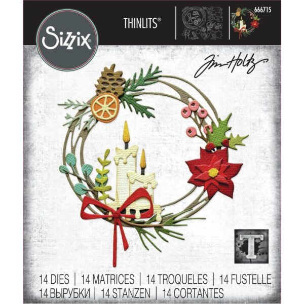 Sizzix Thinlits Die Set 14PK – Vault Festive Wreath By Tim Holtz