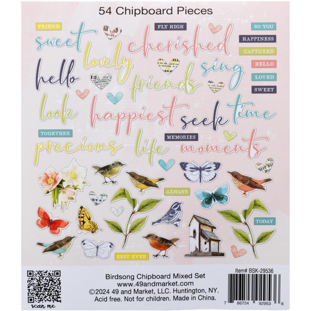 49 & MARKET DIE CUTS BIRDSONG CHIPBOARD MIXED SET