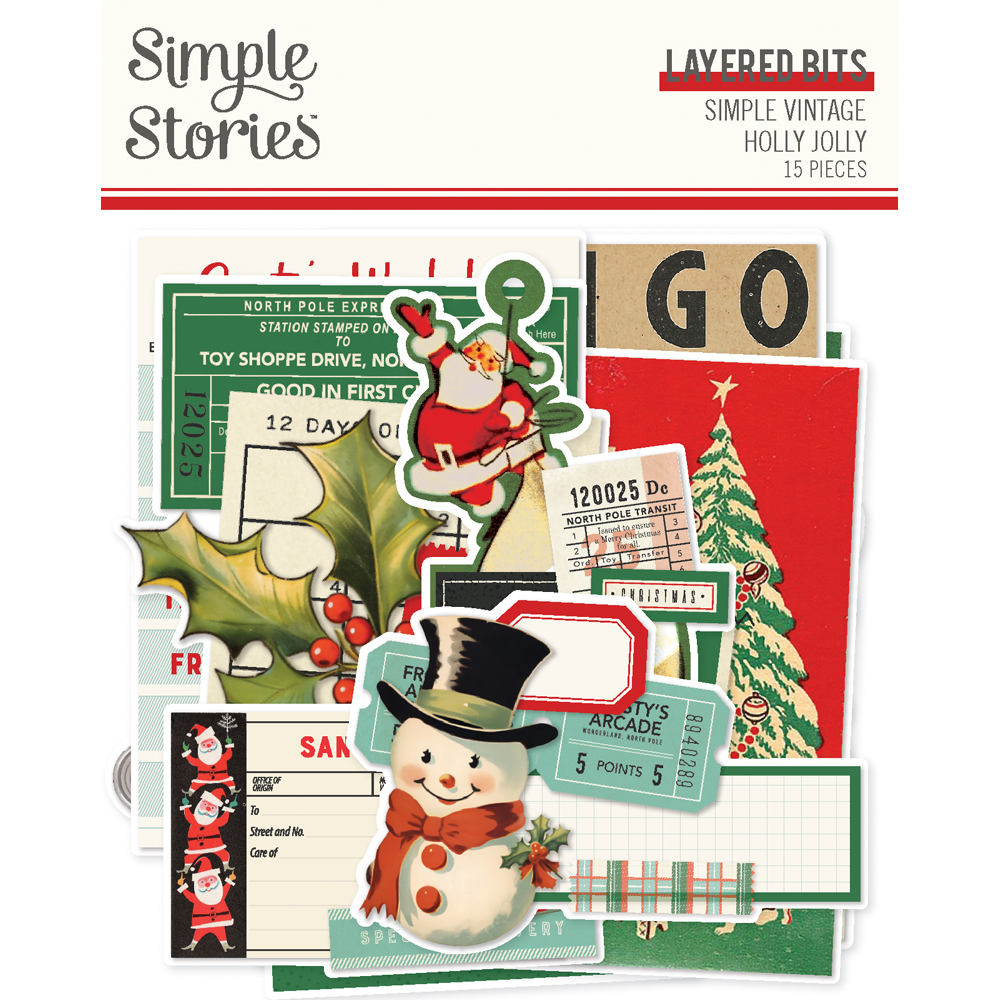 Simple Stories Simple Vintage Holly Jolly Layered Bits & Pieces