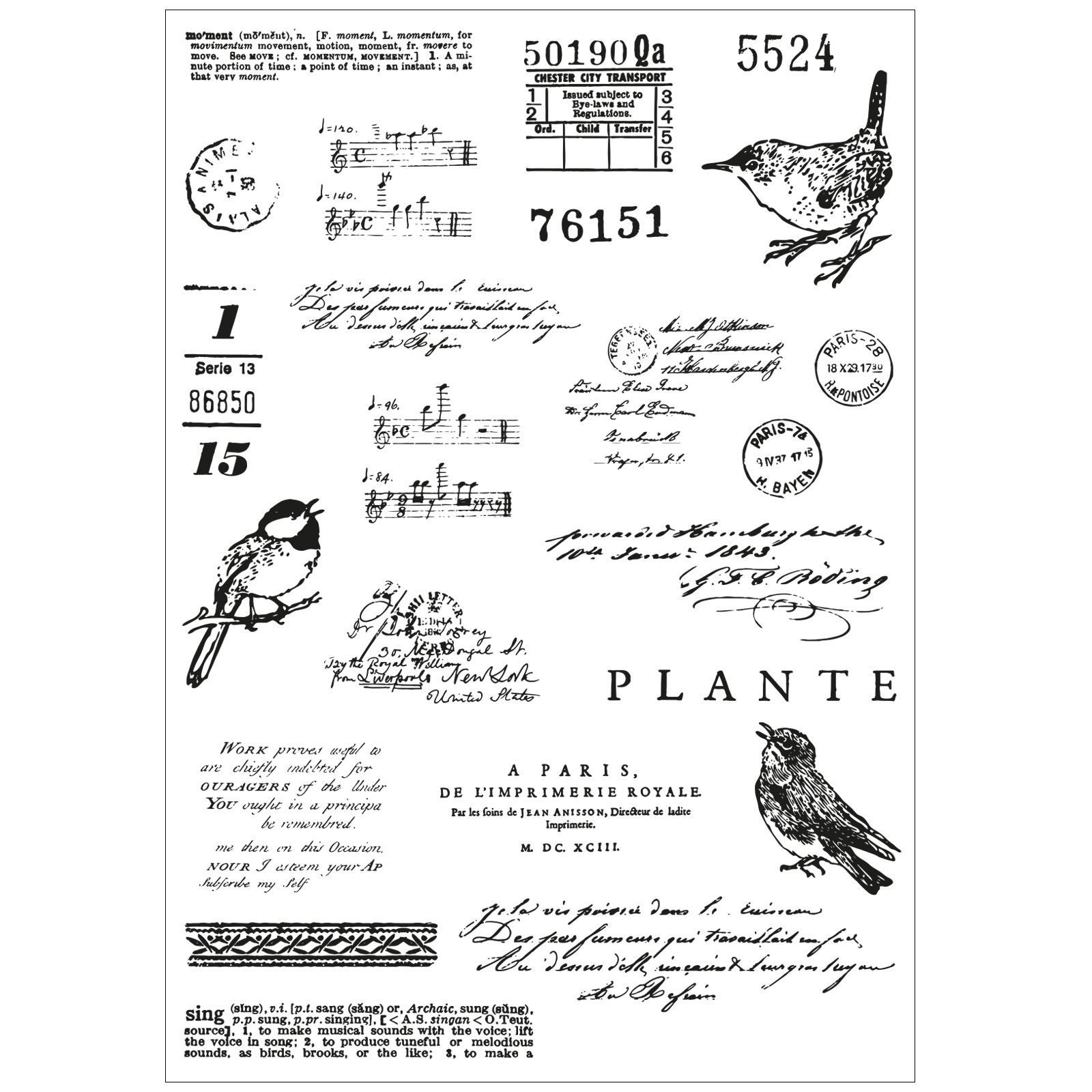 Sizzix A5 Clear Stamps Set 23PK w/5PK Framelits Die Set – Bird Song By 49 and Market