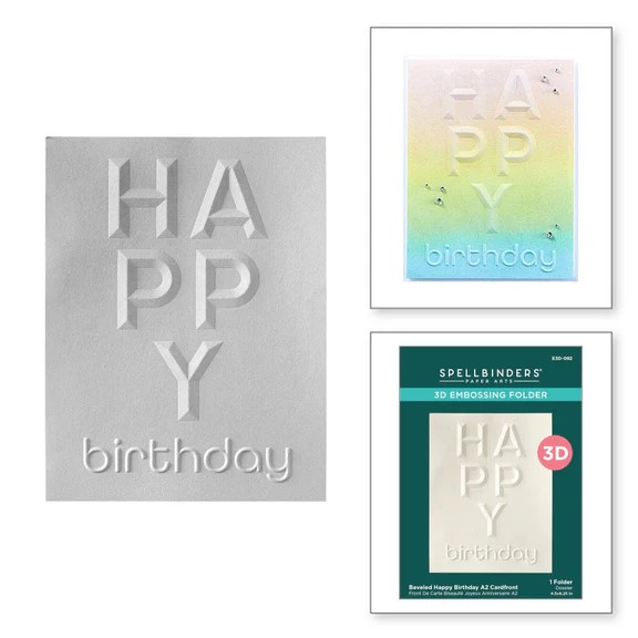 SPELLBINDERS 3D EMBOSS FOLD BEVELED HAPPY BIRTHDAY